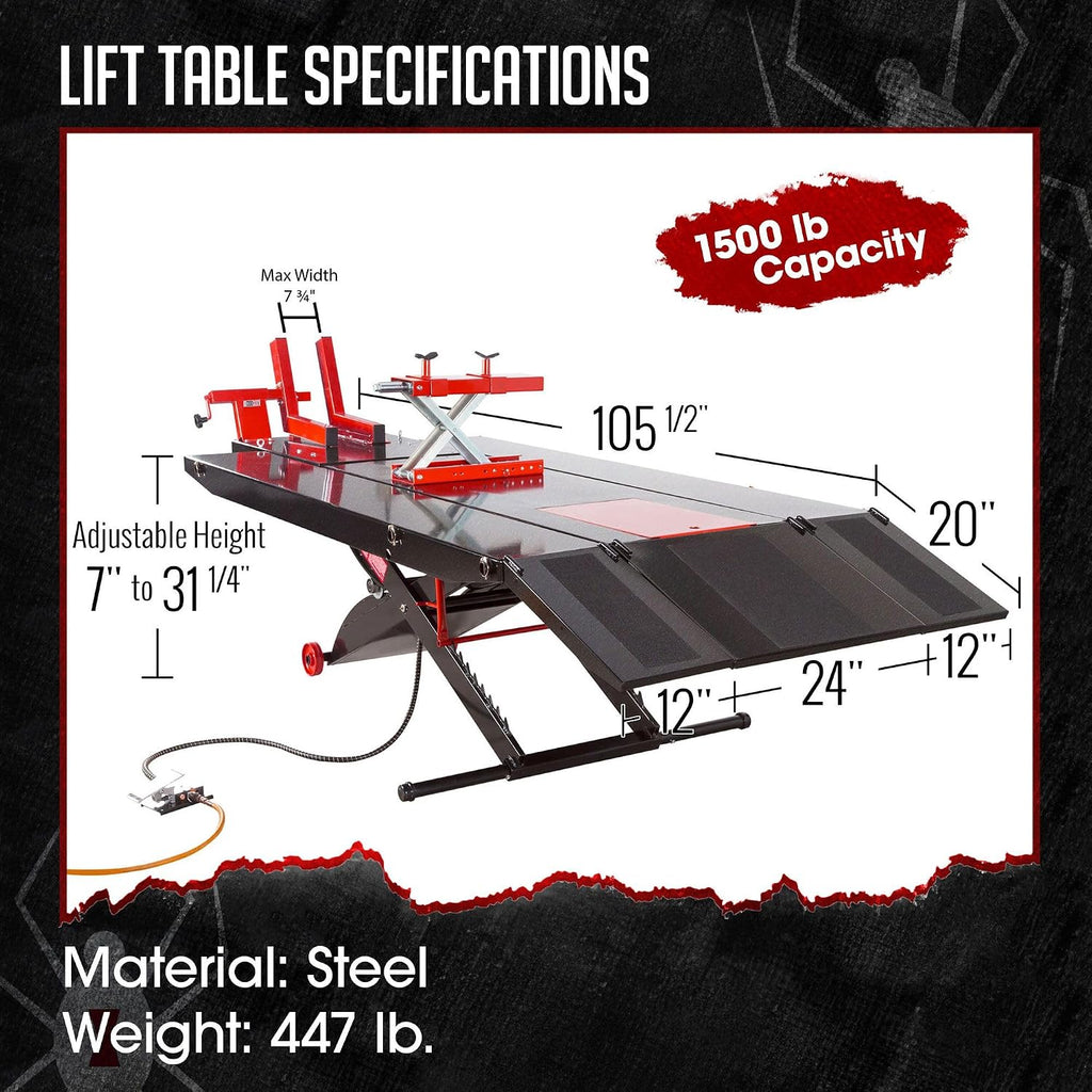 Motorcycle Lift Table, Pneumatic, 1,500 lb, ProLift, 31.25"