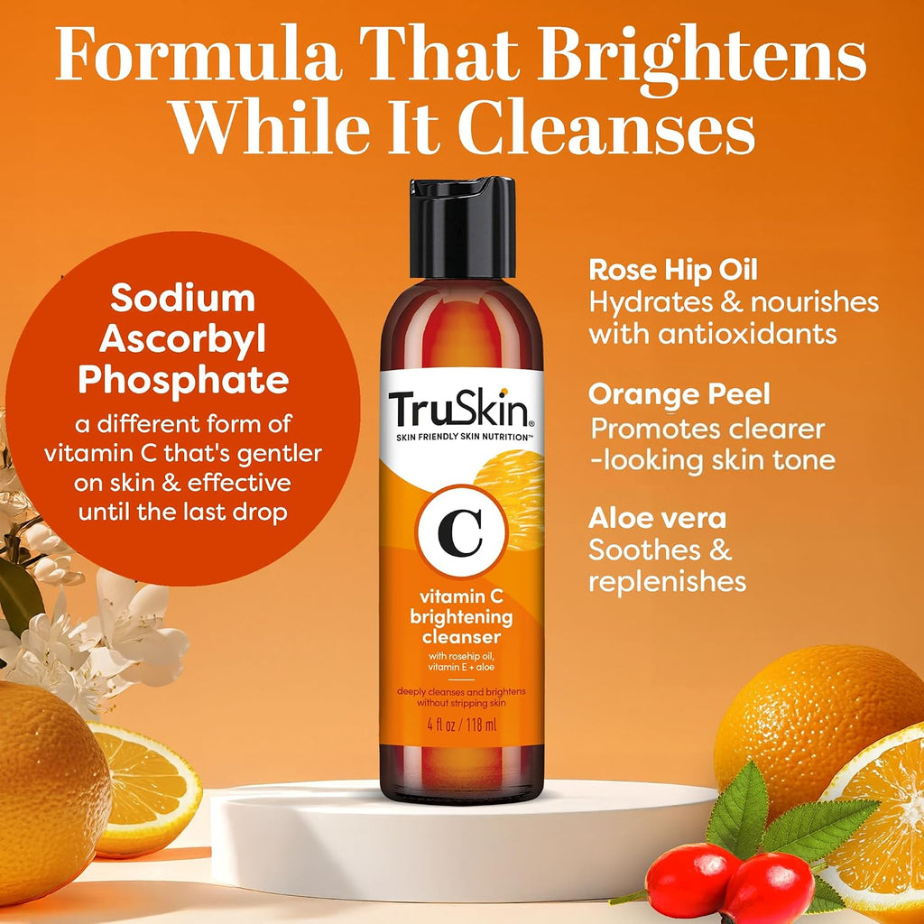 Vitamin C Brightening Face Wash with Rosehip Oil, 4 fl oz | Vitamins C & E, Aloe Vera and MSM gently cleanse, refresh