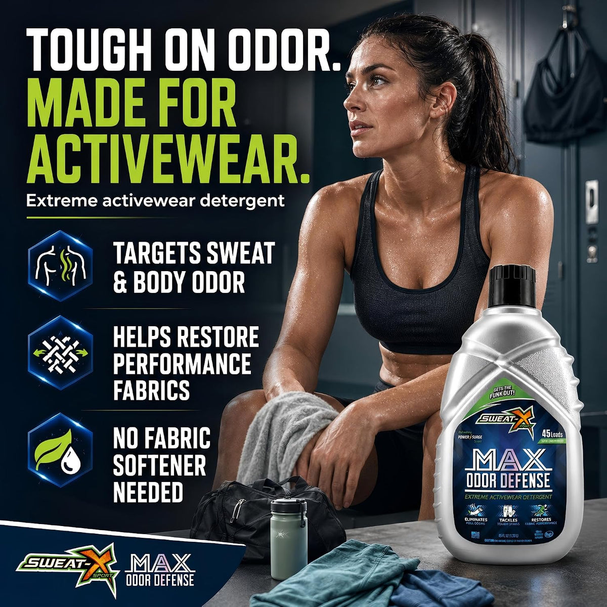 Max Odor Defense Sport Laundry Detergent Liquid, 45 Loads
