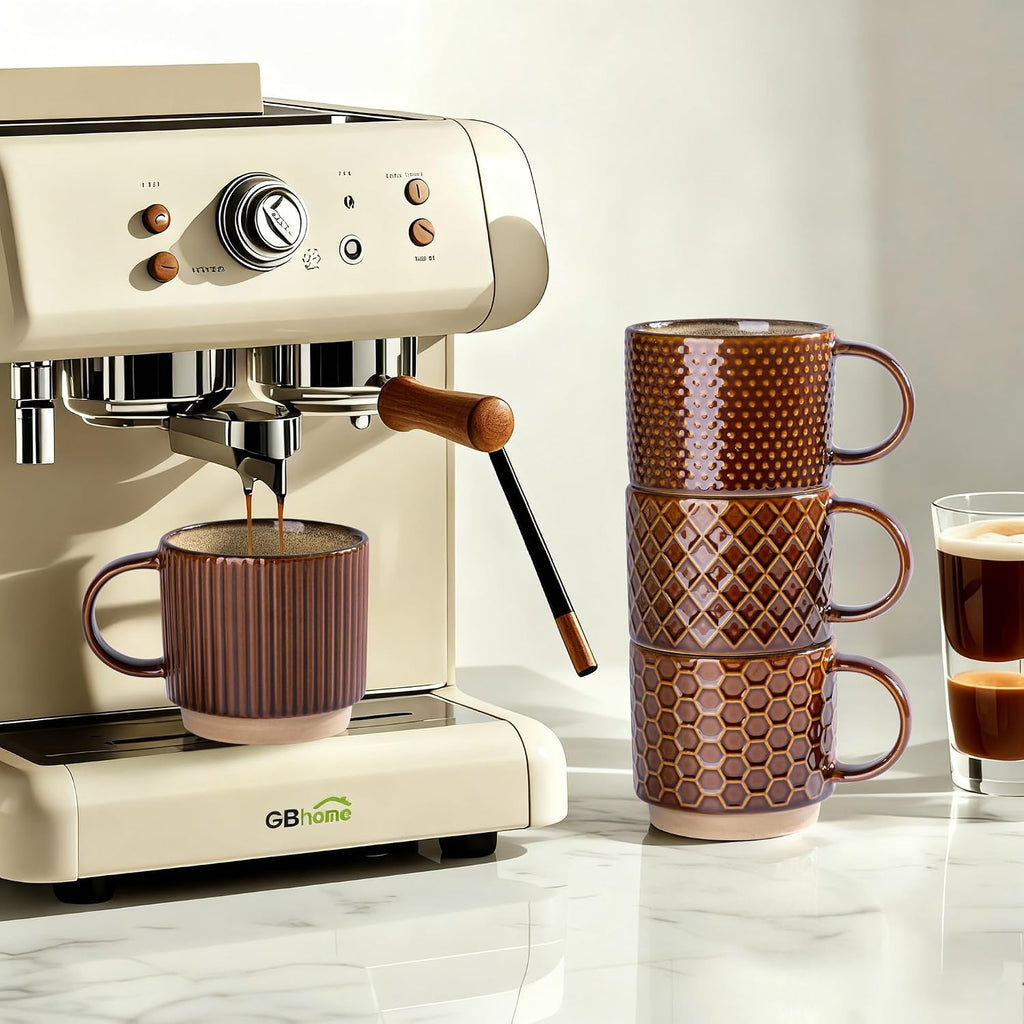 12oz Stackable Coffee Mugs with Stand, Ceramic Coffee Cups Set of 4