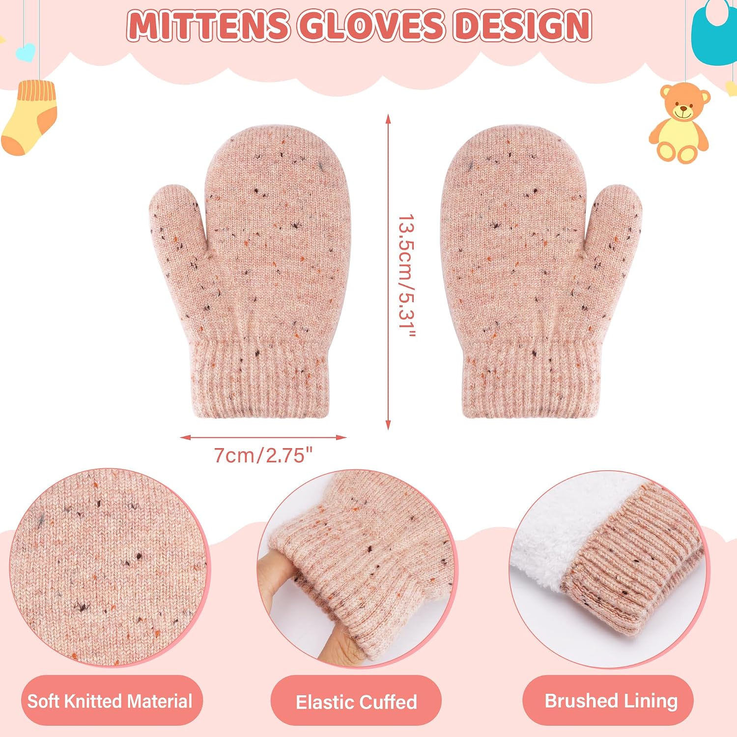 Kid Toddler Winter Beanie Hat Gloves Scarf for 0-4Y Girls | Pompoms Knit Thermal Warm Mittens for 0-6 6-12 12-18