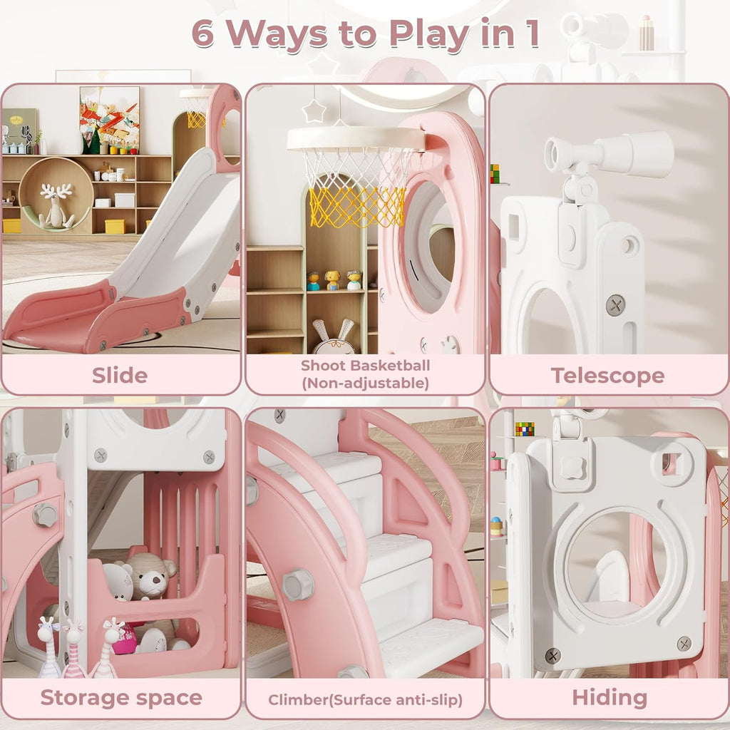 6 in 1 Toddler Slide, Indoor Slide for Toddlers 1-3, Freestanding Kids Slide and Climber for Inside Playground
