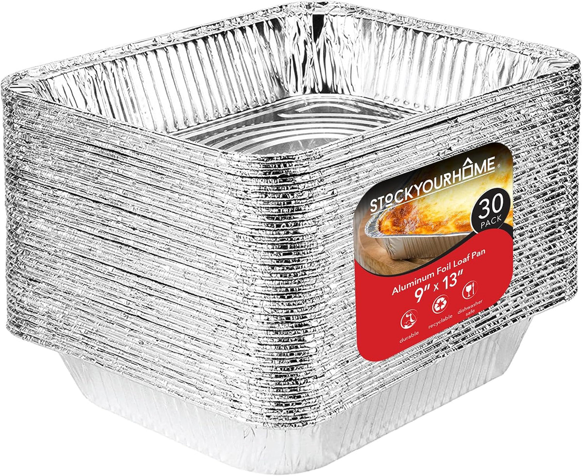 Aluminum Pans 9x13 Disposable Foil Pans (30 Pack) - Half Size Steam Table Deep Trays - Tin Foil Pans Great for