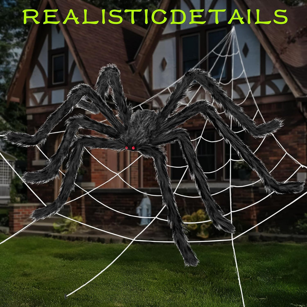 Halloween Decorations Outdoor, 2PCS 59" Scary Giant Spiders, Halloween Party Decorations, Large Haunted House