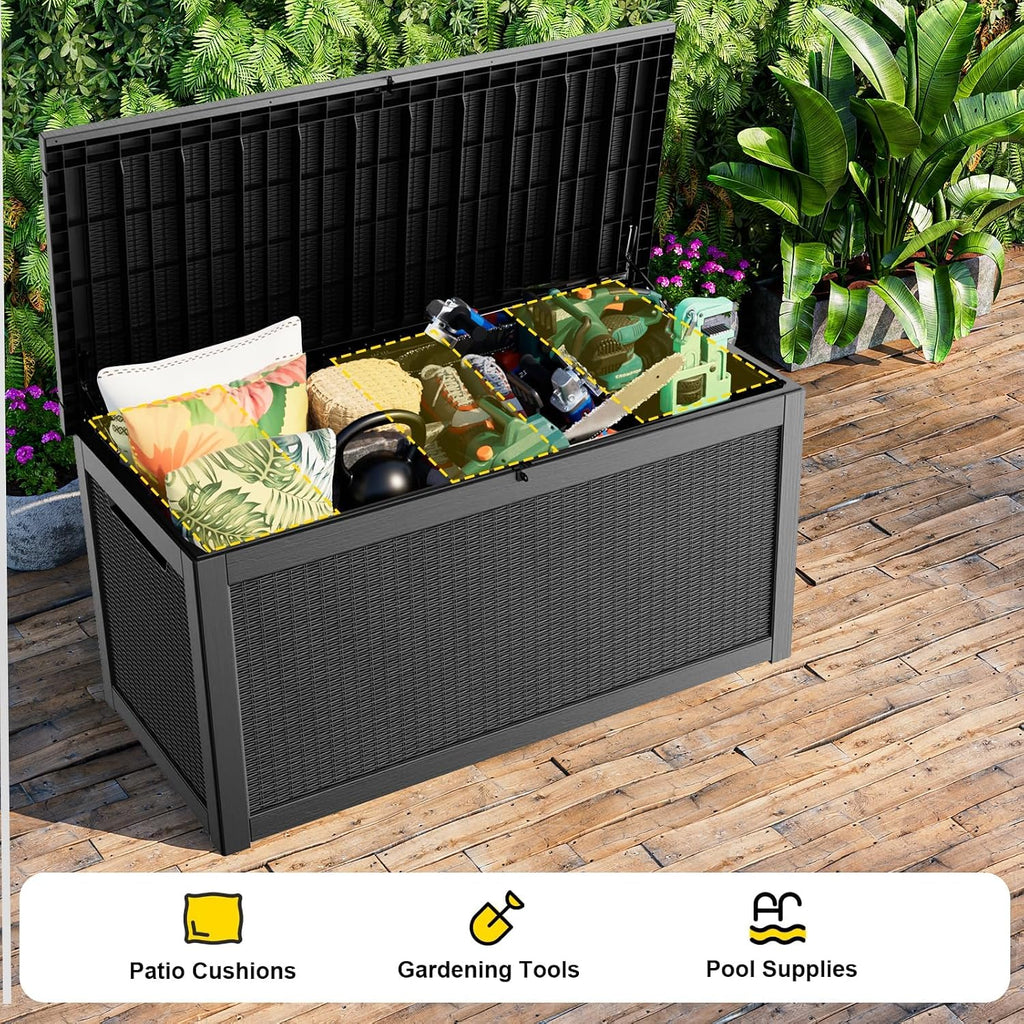 320 Gallon Outdoor Storage Box,Waterproof Patio Organizer, Black | Deck Box, Storage Container, Patio Furniture