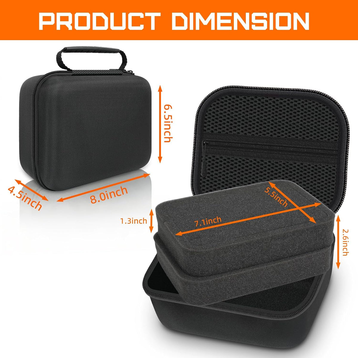 Hard Carrying Case 8x6x4.2'' with Custom Foam Insert for Electronic Devices