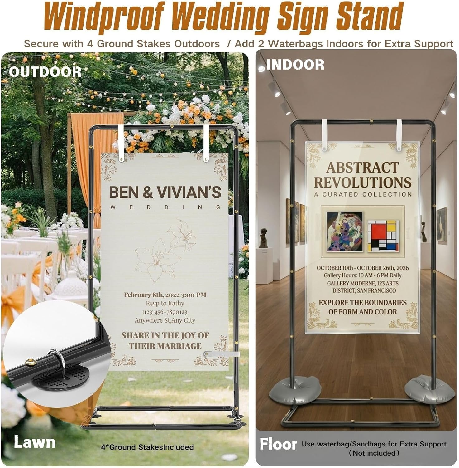 Blcak Wedding Sign Holder Adjustable Welcome to Our Wedding Sign Stand 68”x31”x 20”,Heavy Duty Easel Stand for Sign