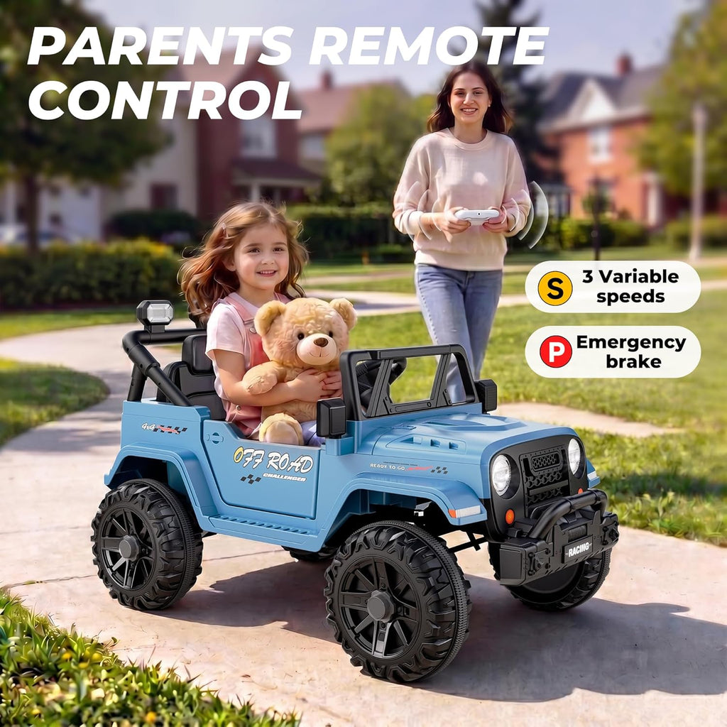 12V Electric Ride On Car, Toddler First Car, Blue | Realistic truck styling, parent remote control, soft start