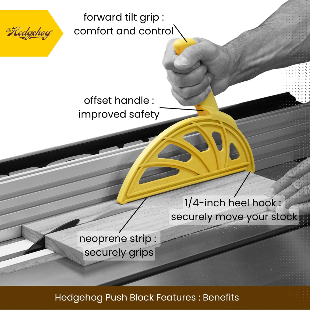 Hedgehog Woodworking Push Block for Table Saws, Jointers & Routers
