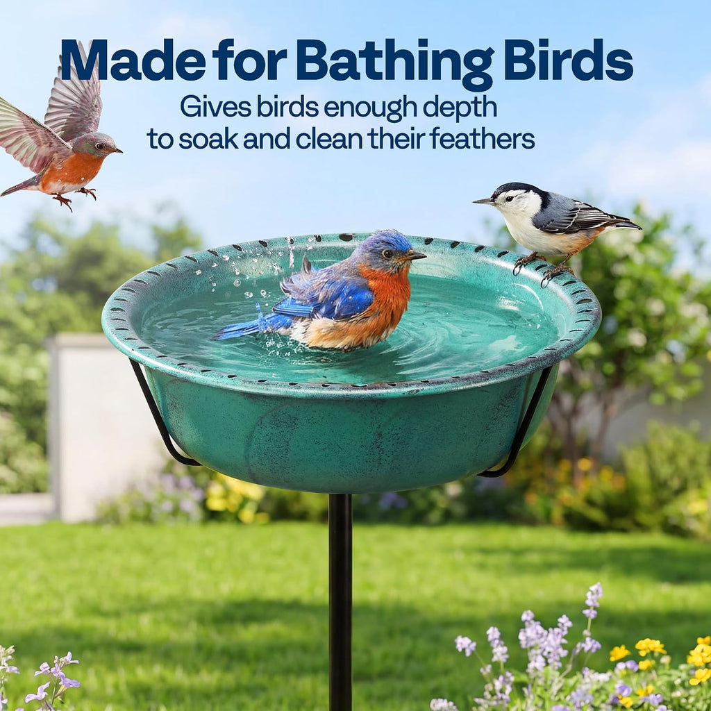 Bird Bath for Outside with Metal Ground Stake, Green