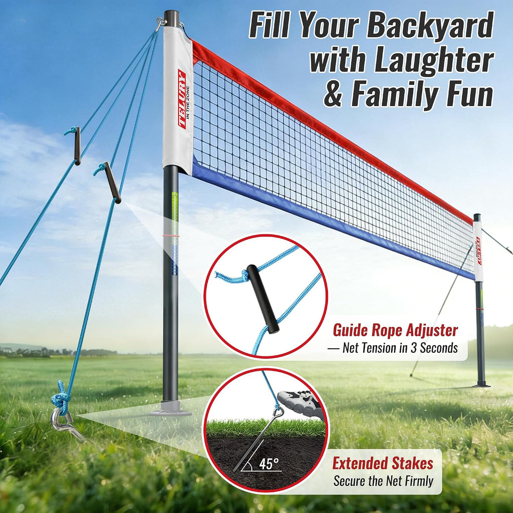 Heavy Duty Professional Volleyball Net Set Aluminum Poles, 32 ft Regulation Portable for Outdoor Backyard Beach