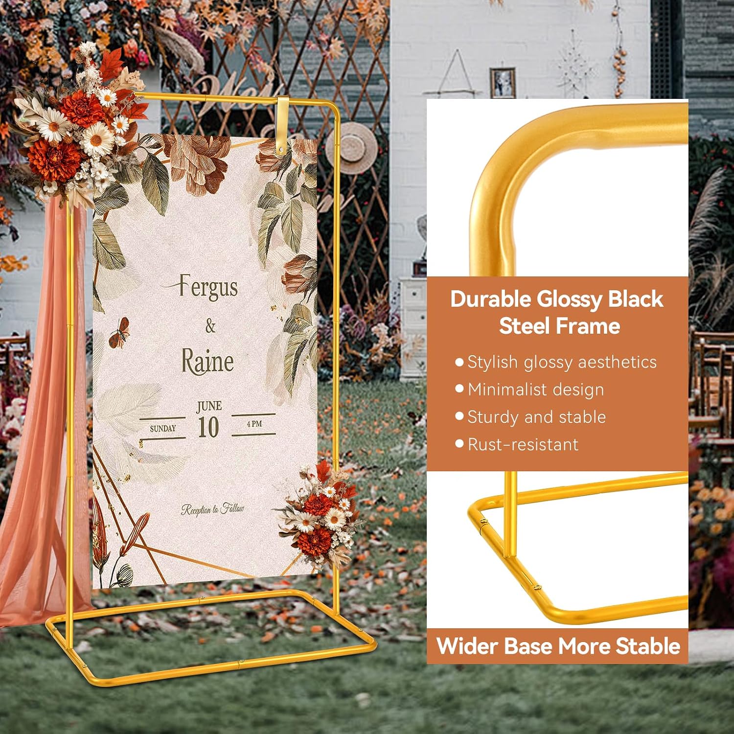 Wedding Welcome Sign Easel Stand Holder 68 x31x 20 With Leather Straps,Gold | Welcome to Our Wedding Sign Holder