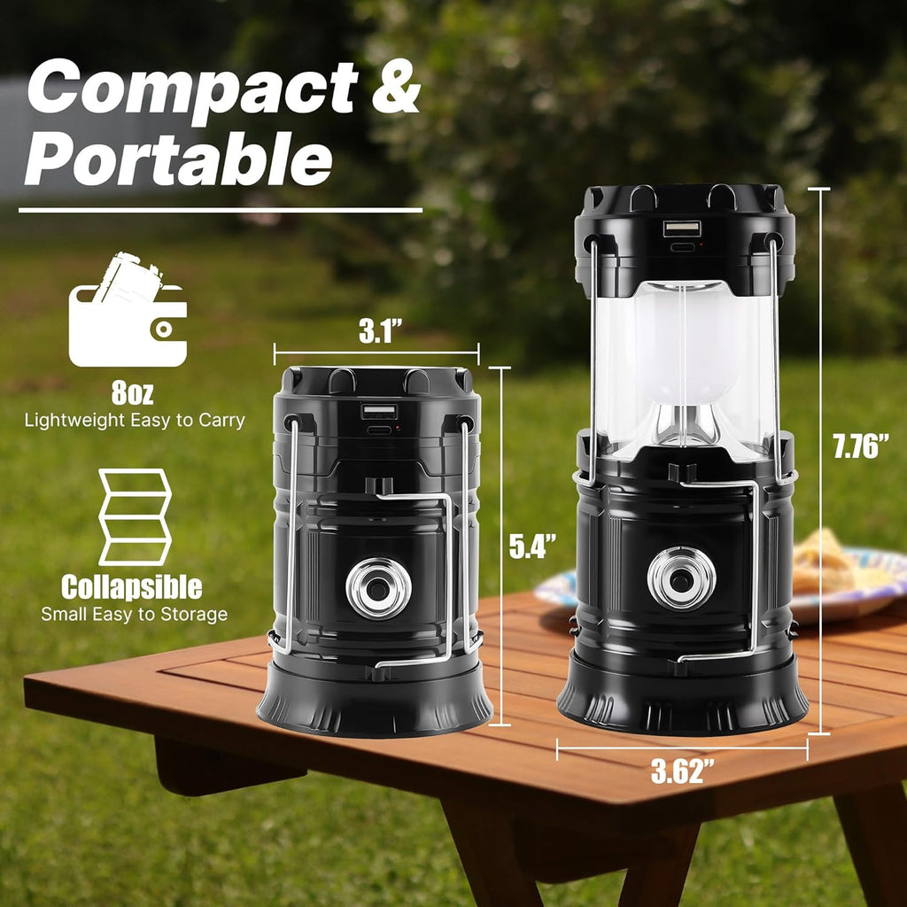 Collapsible Portable Solar Camping Lantern, USB Rechargeable LED Flashlight - Survival Kits for Power Outages