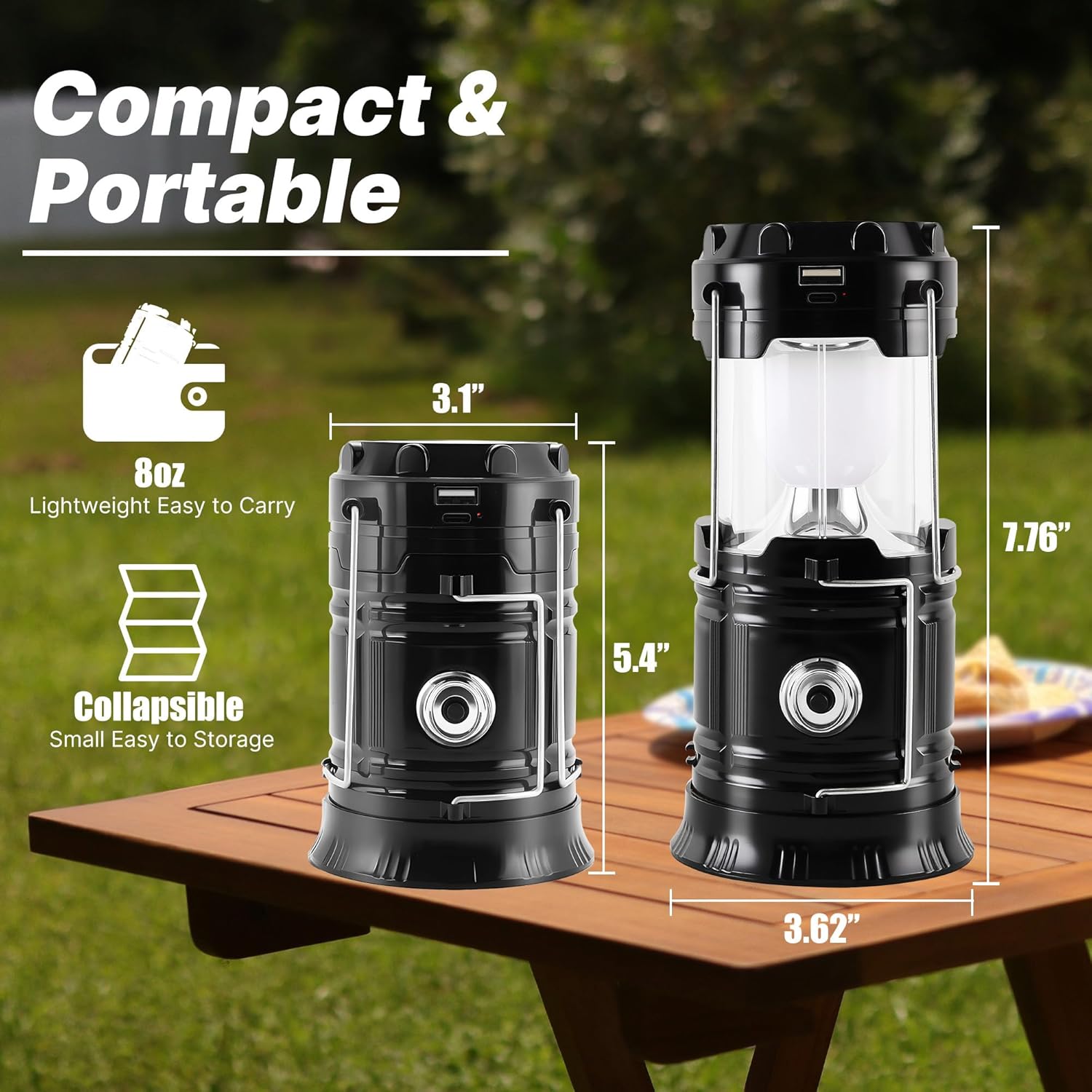 Collapsible Portable Solar Camping Lantern, USB Rechargeable LED Flashlight - Survival Kits for Power Outages