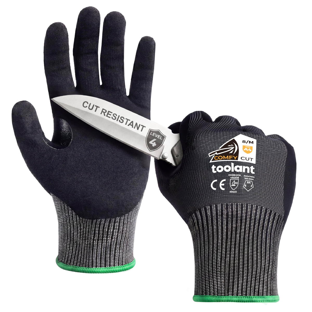 ComfyCut A4 Cut Resistant Work Gloves, 1 Pair, Dark Gray, Large