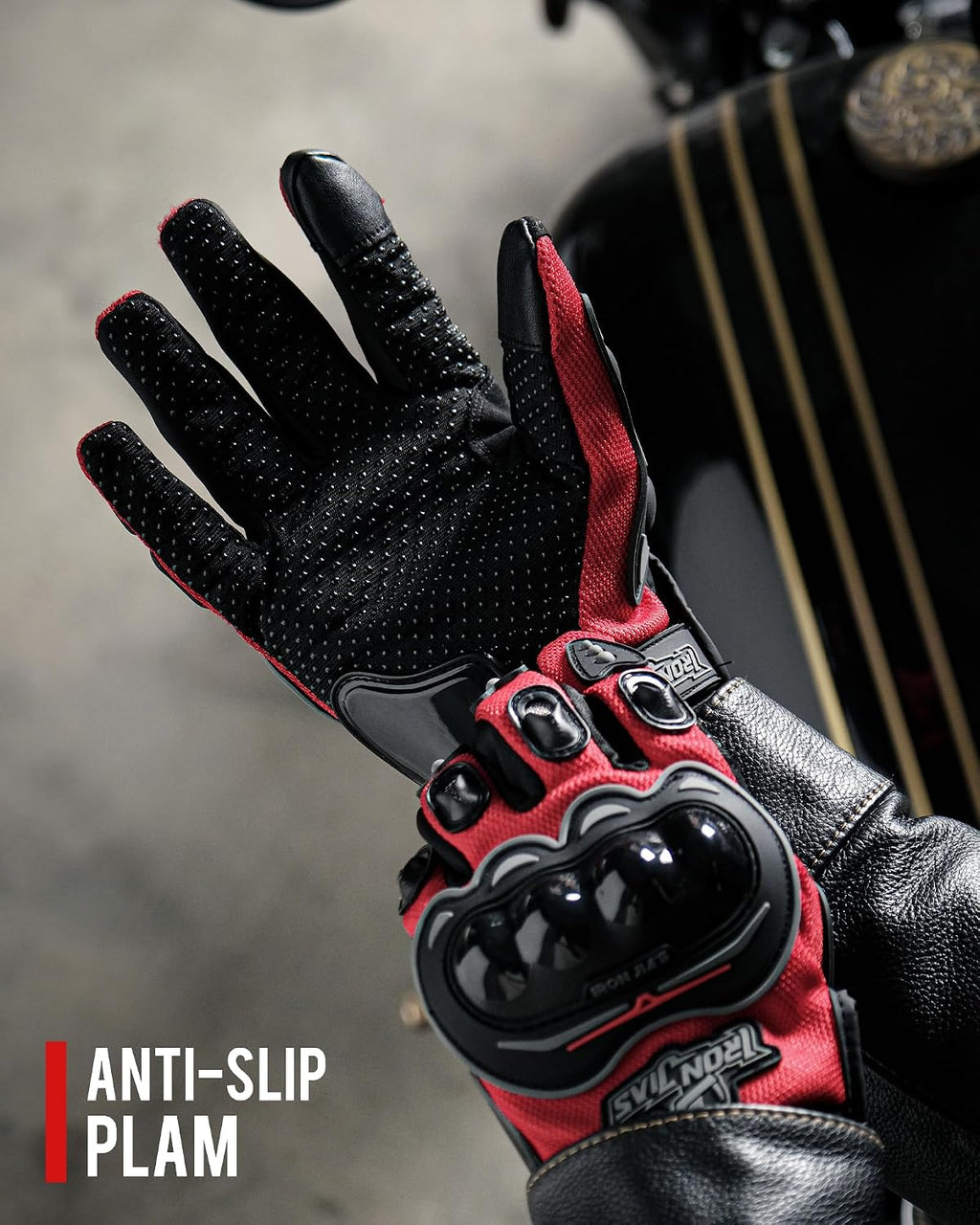 Motorcycle Gloves Motorbike Red Short Sports Leather Summer for Touch-Screen | Knuckle Protection, Breathable Mesh