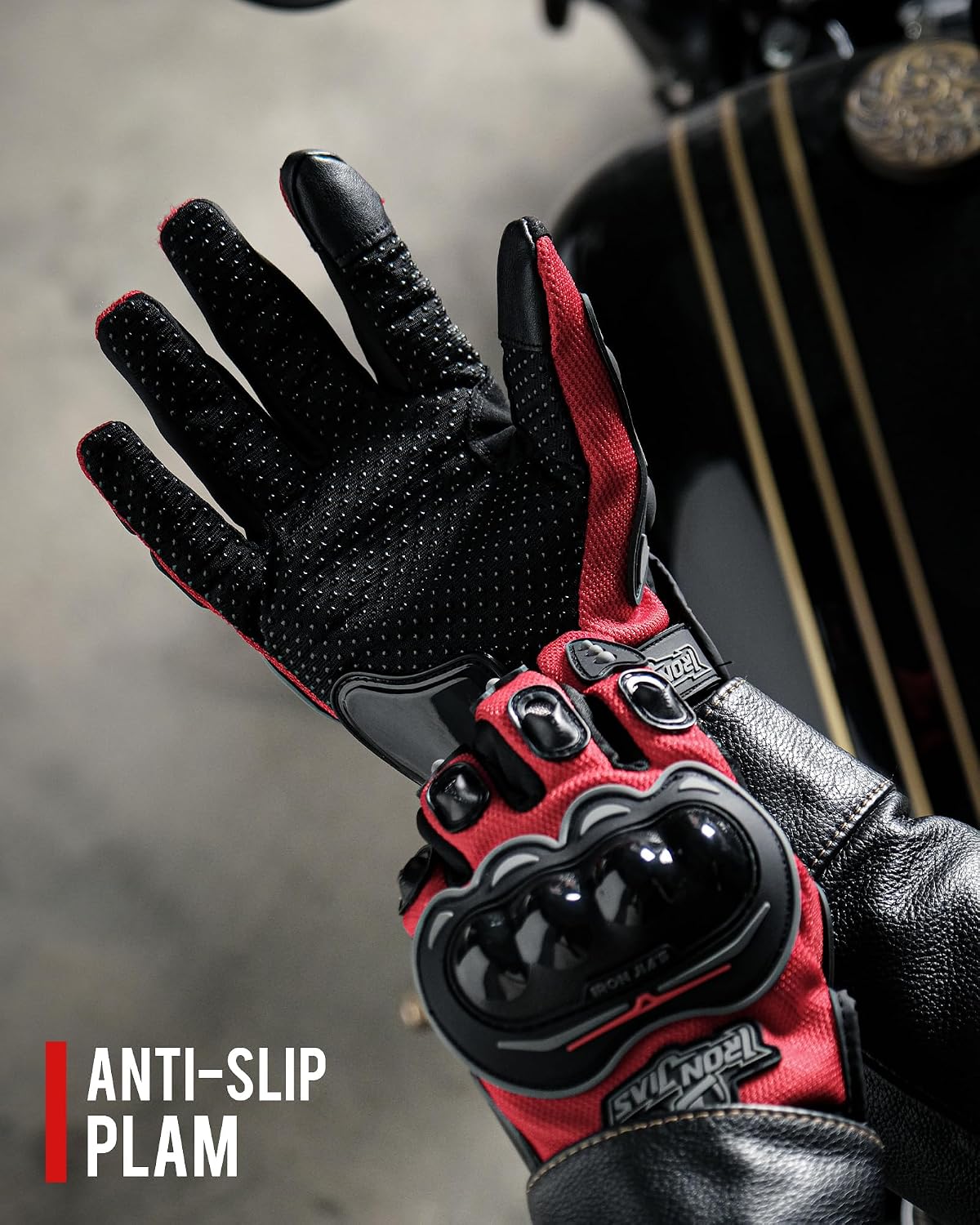 Motorcycle Gloves Motorbike Red Short Sports Leather Summer for Touch-Screen | Knuckle Protection, Breathable Mesh
