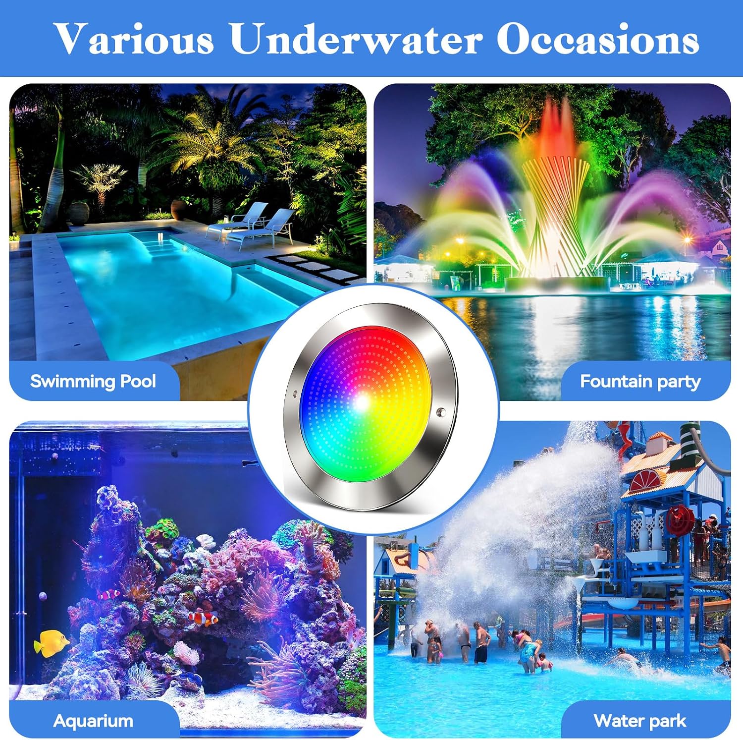 LED Pool Lights for Inground Pool with 3 Control Way (App/Remote/Manual Controller), 54W 10 Inch Color Changing