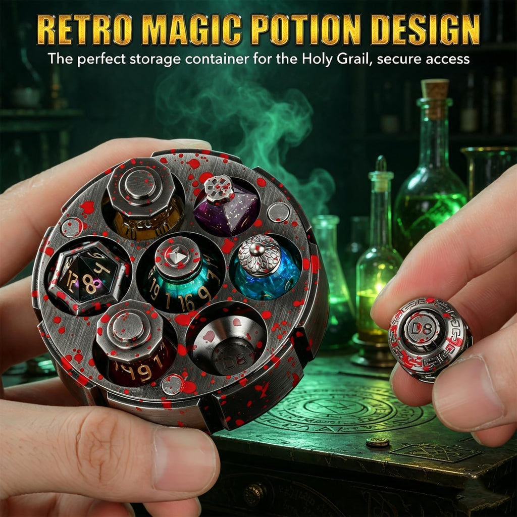 RPG Dice Set,7Pcs Bloodstained Alchemist Elixir Dice with Spinning Chalice