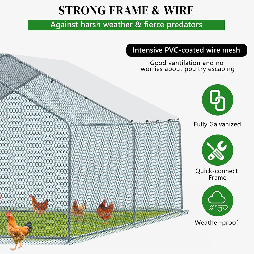 Chicken Coop, 13×10 FT Large Metal Chicken House, Poultry Habitat Cage with Waterproof Cover, Walk-in Chicken Run Pen