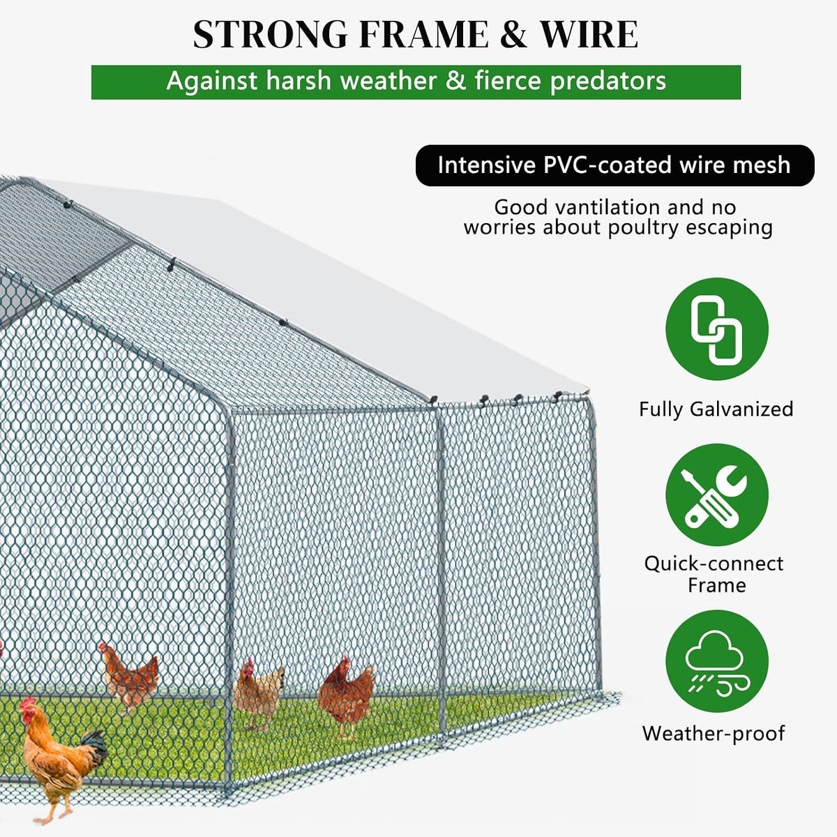 Chicken Coop, 13×10 FT Large Metal Chicken House, Poultry Habitat Cage with Waterproof Cover, Walk-in Chicken Run Pen