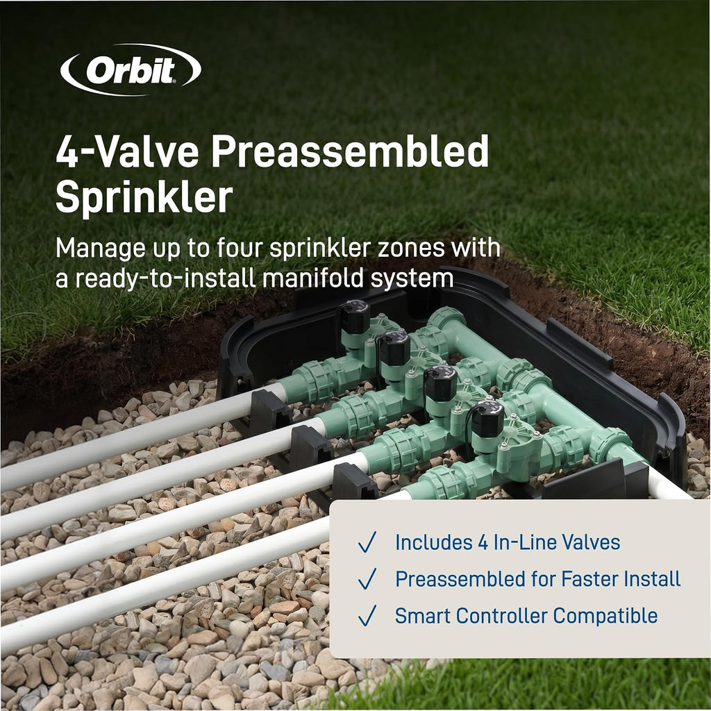 Orbit 4-Valve Heavy Duty Preassembled Sprinkler Manifold - 57257