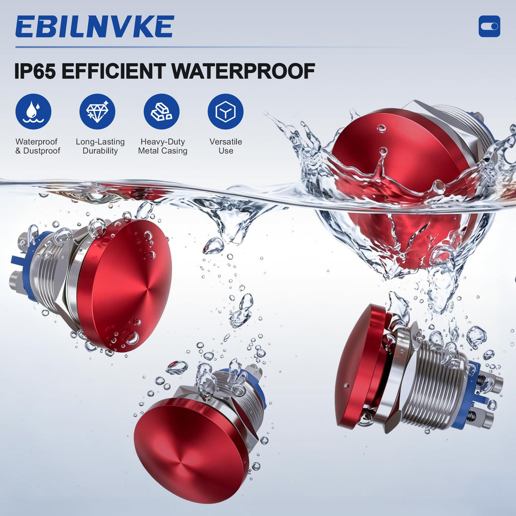 EBILNVKE 22mm Mushroom Head Momentary Push Button Switch, SPST 1NO