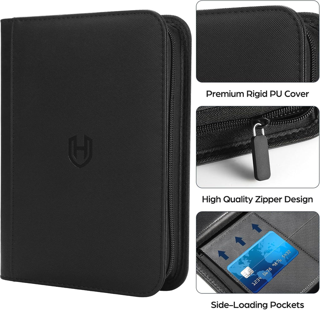 4 Pocket Card Binder with Zipper, 288 Pockets Trading Card Binder Book | Premium PU Cover, Side Loading, Ringless