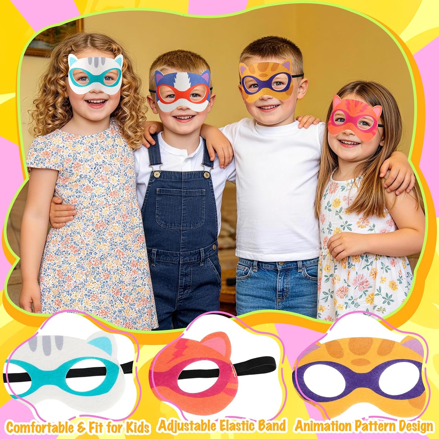 Kitties Capes with Finger Lights, Masks Dress Up for Kids 3-12 | 4 Kitties Capes, 4 Masks, 8 Lights, Superhero Capes