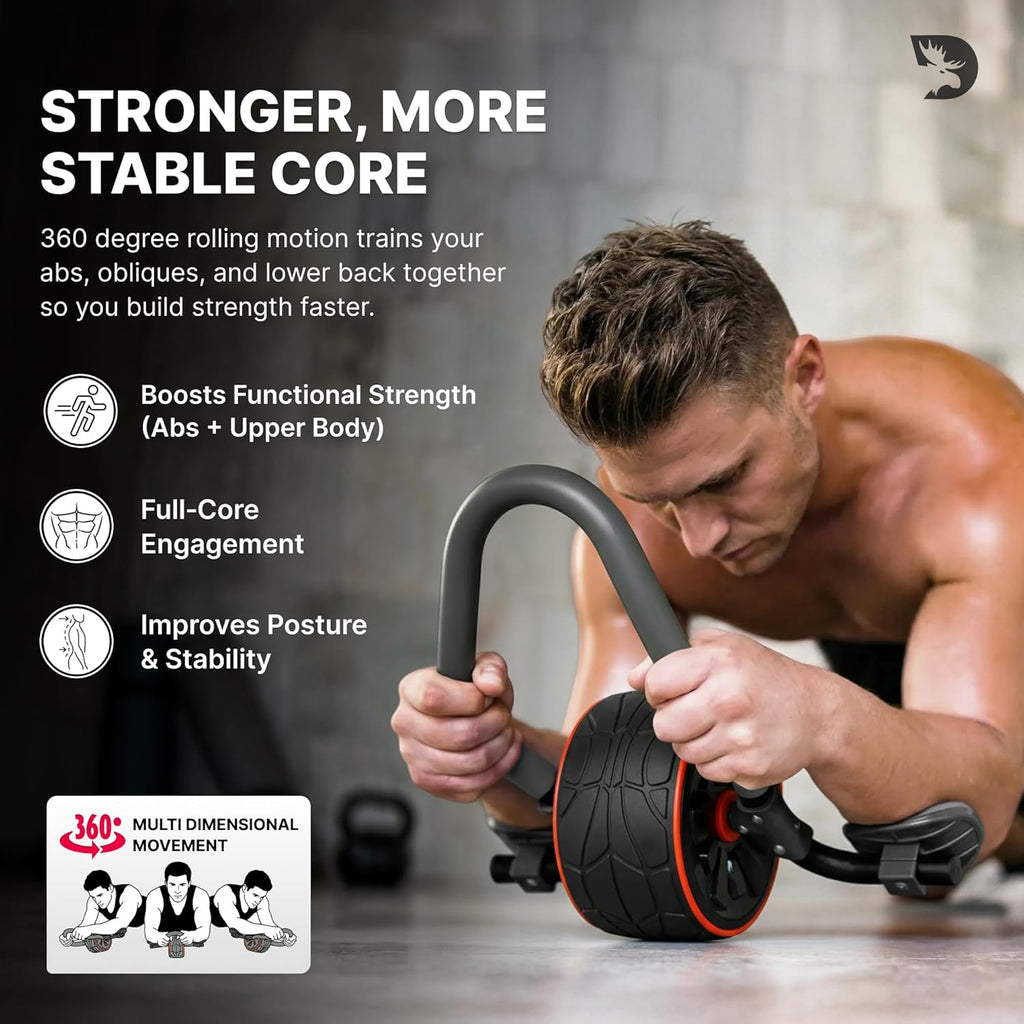 Ab Roller Wheel with Elbow Support & 2 Knee Pads - Abdominal Exercise Trainer for Core Strength Training - Ultimate