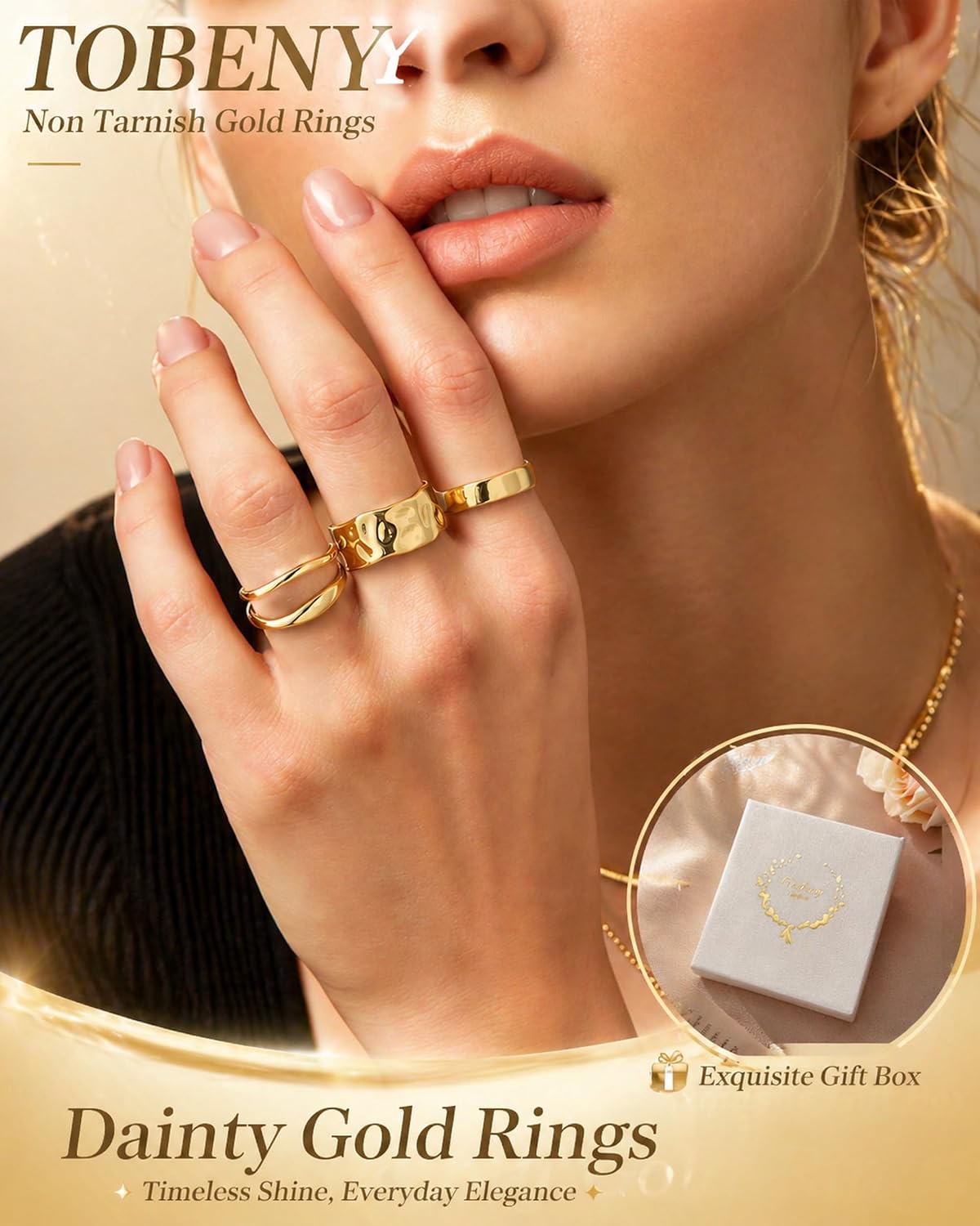 Stackable Gold Rings for Women Non Tarnish 14K Gold Plated Chunky Stacking Thumb Ring Set Trendy Dainty Statement
