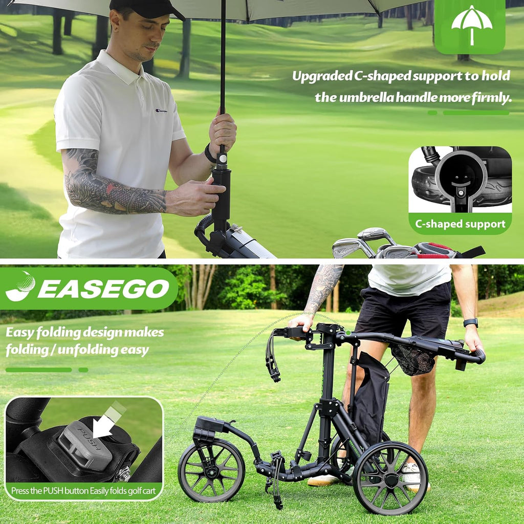 Golf Push Cart 3 Wheel : 360° Swivel Front Wheels Golf Walking Carts