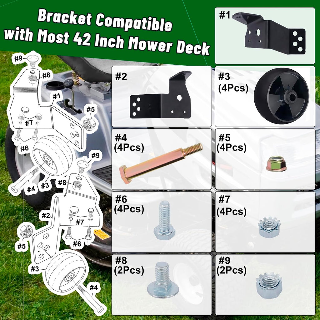 CheeMuii 4 Pcs 734-04155 Mower Deck Wheels with 525509501 Deck Brackets Kit