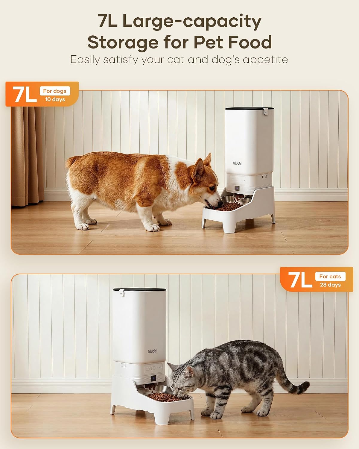 Automatic Cat Feeder with Camera - 7L/29 Cups Auto Dog Feeder with Large Food Tray & 1080P Night Vision, Elevated