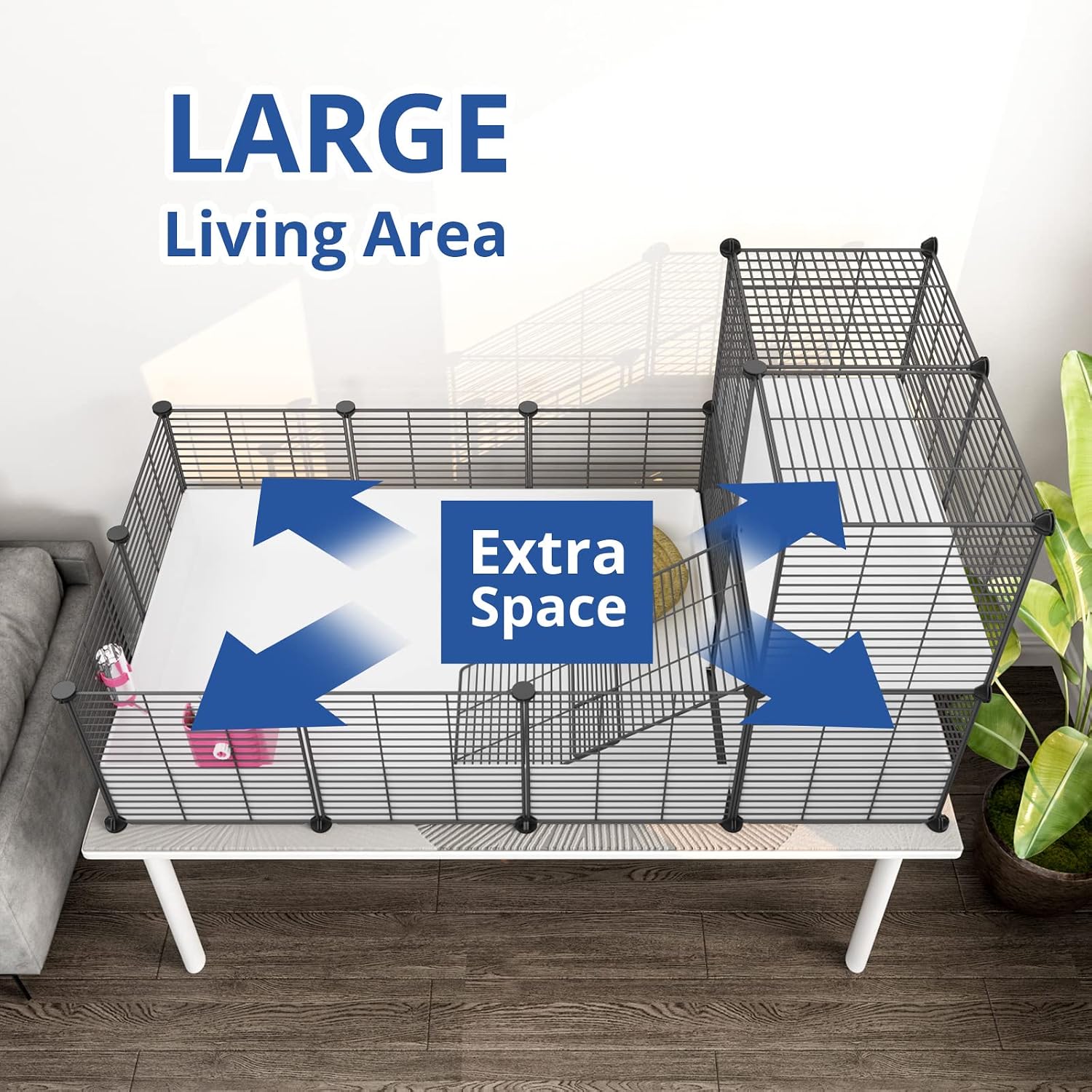 Guinea Pig Cage,Indoor Habitat Cage with Waterproof Plastic Bottom,Playpen for Small Pet Bunny, Turtle, Hamste, Loft