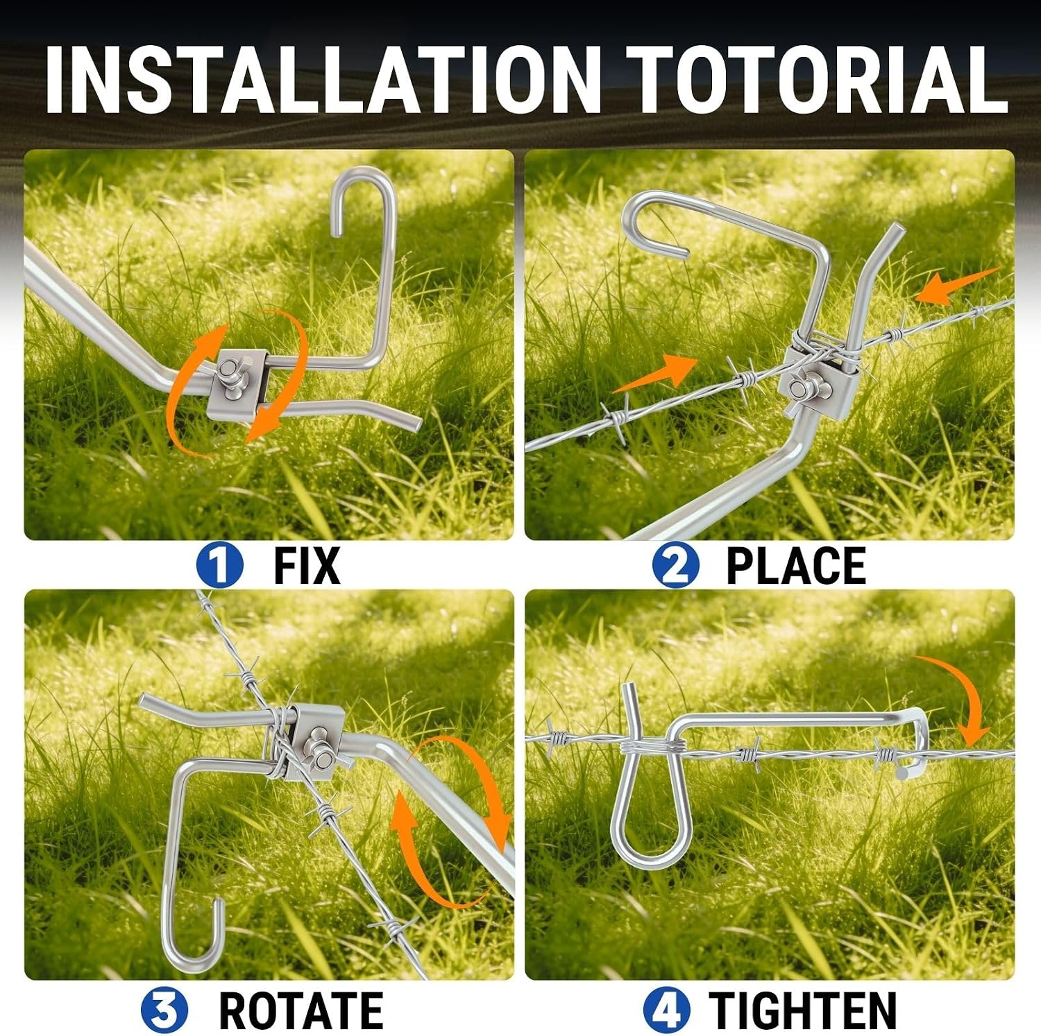 Fence Stretcher Tool Kit - 50-Pack 1/4" Wire Tightener Clips + Heavy-Duty Handle for Barbed Wire, Chain Link & Farm