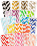 200-pack Multi Stripe Rainbow Drinking Paper Straws Disposable Straws Bulk (20-Multi Color)