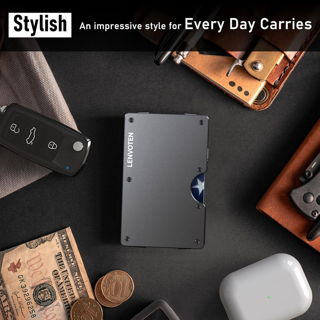 Upgraded Hinged Minimalist Wallet for Men, RFID Blocking Wallet