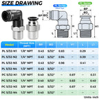 TAILONZ 5/32" x 1/4" NPT Push to Connect Straight & Elbow Fitting Kit 4Pcs