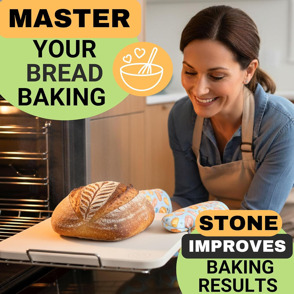 Pizza Stones for Oven and Grill - Pizza Stone with Handles, Wooden Peel and Dough Tool - 15 inch x 12 inch