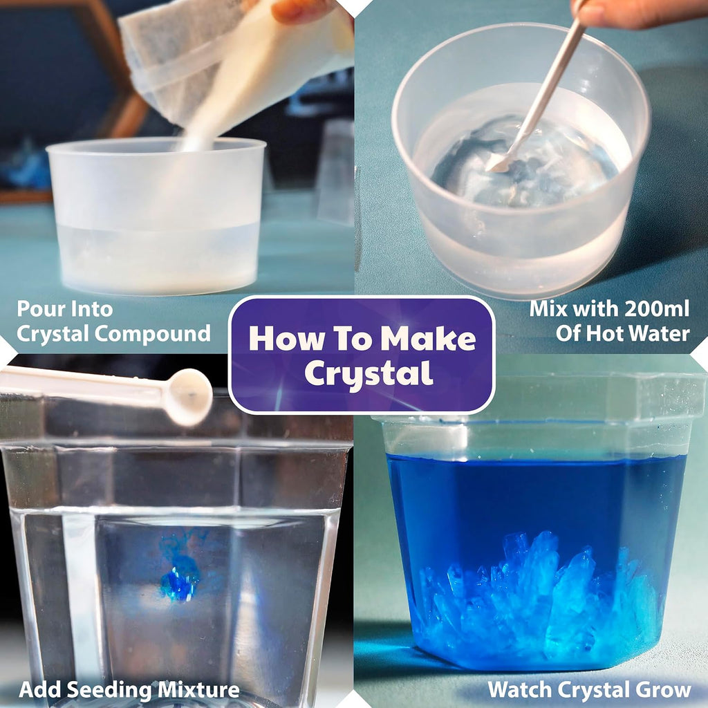 7 Crystal Growing Science Experimental Kit with Display Cases - Easy DIY STEM Toy Lab Experiment Specimens