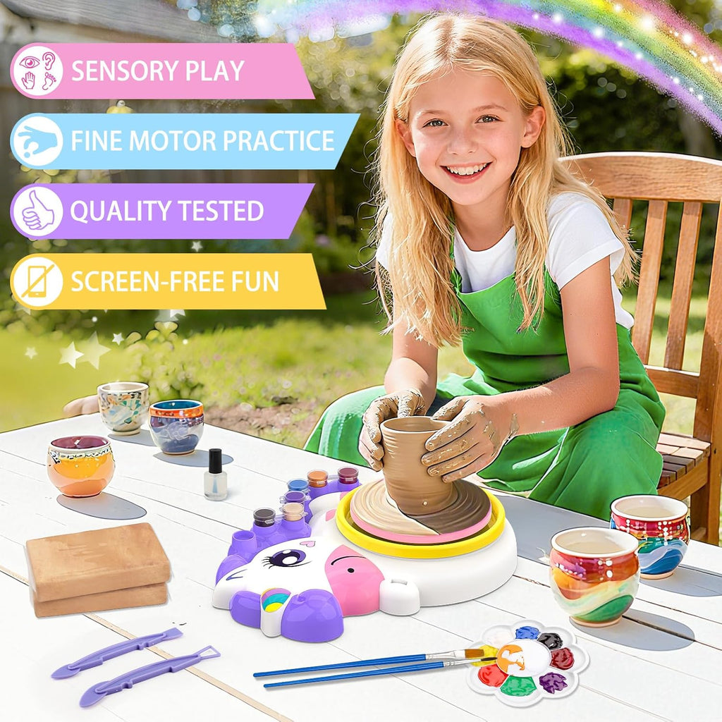 Pottery Wheel for Kids, Arts and Crafts for Kids Ages 8-12, Complete Pottery Painting Craft Kit with Clay, Art