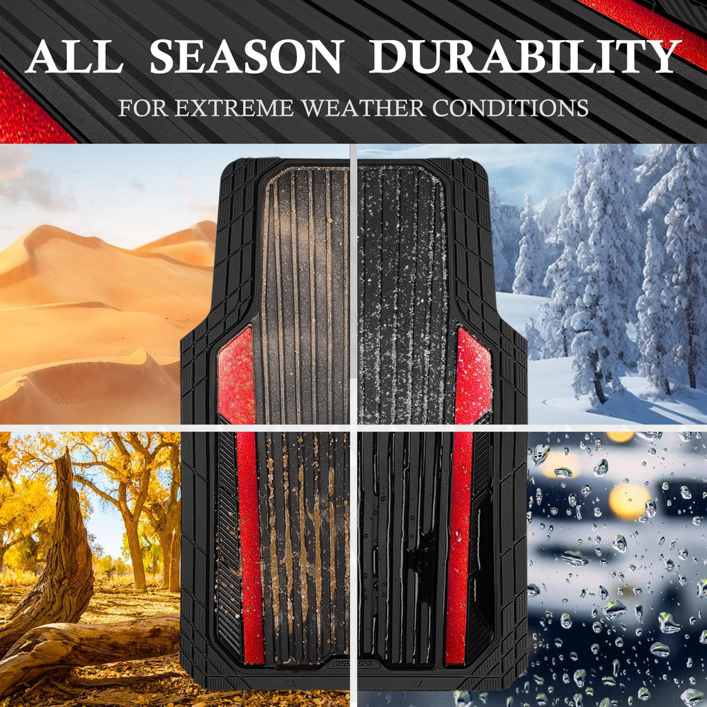 Heavy Duty Rubber Car Mats Metallic, Aluminum Film All Weather Floor Mats Waterproof Universal Trim to Fit Automotive