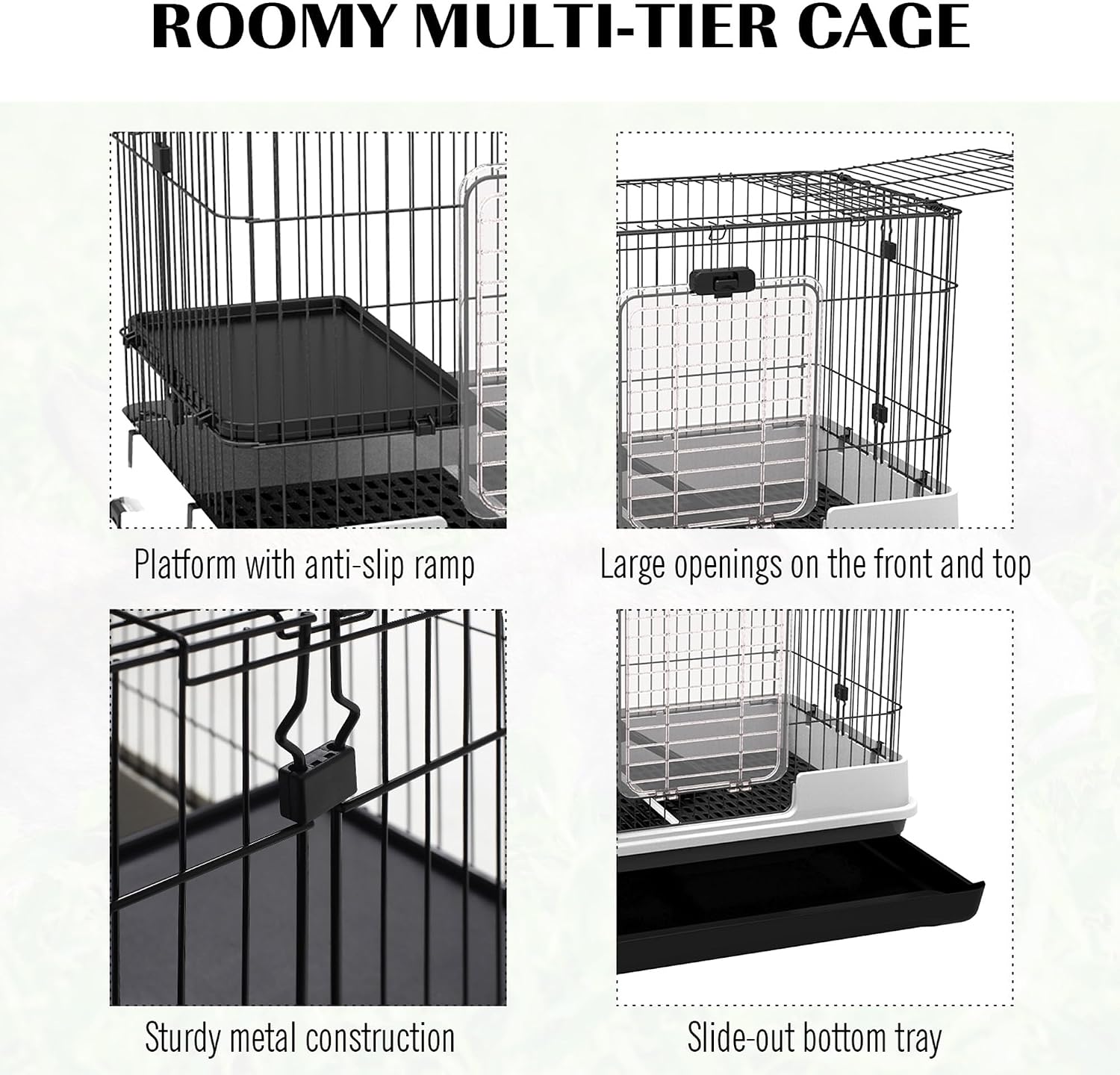 2-Level Small Animal Cage Rabbit Hutch with Wheels for Bunny Black | Removable Tray, Platform and Ramp