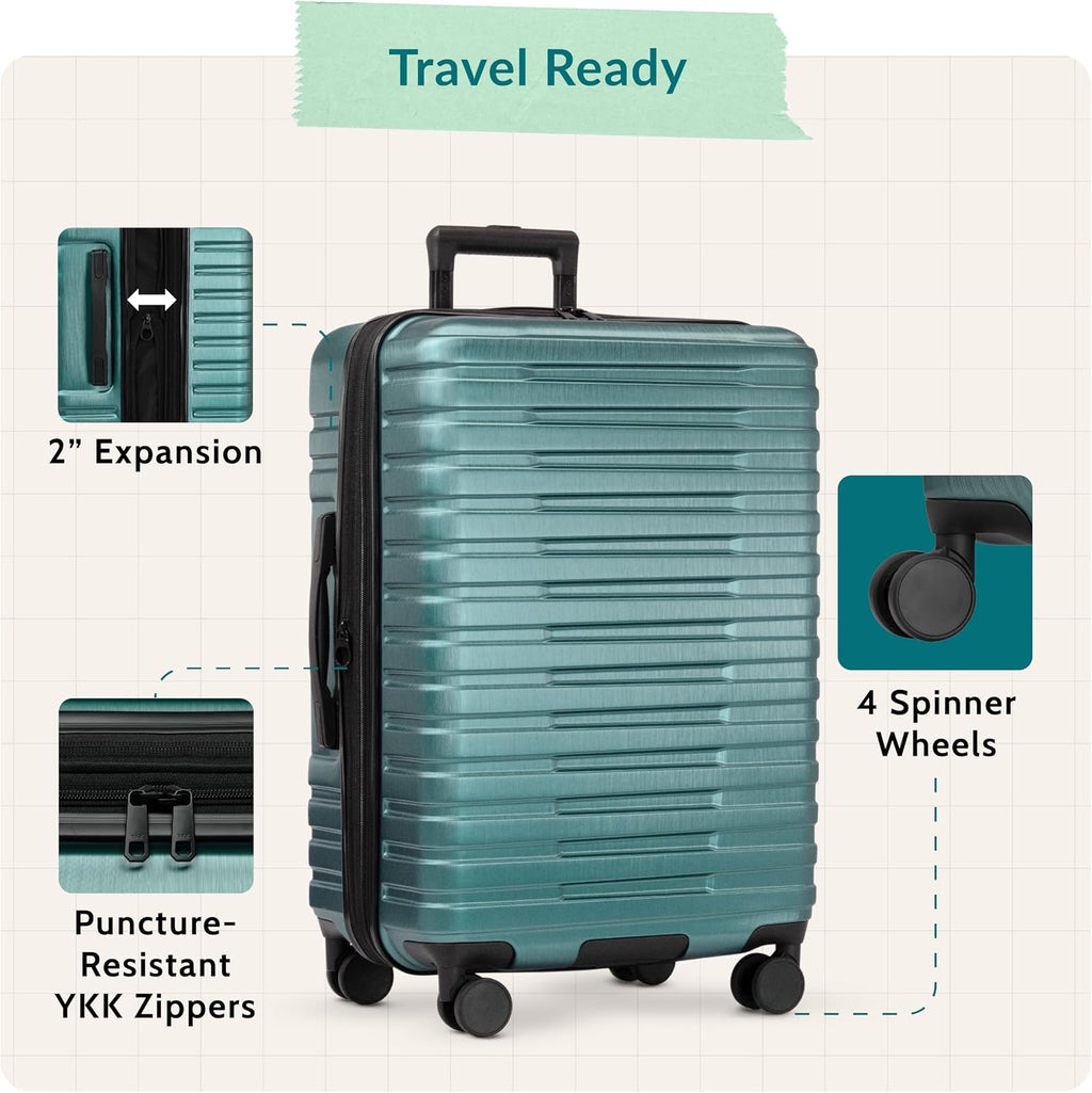 Boren Expandable Hardside Rugged Travel Luggage with 8 Spinner Wheels, Teal, Carry-on 22-Inch
