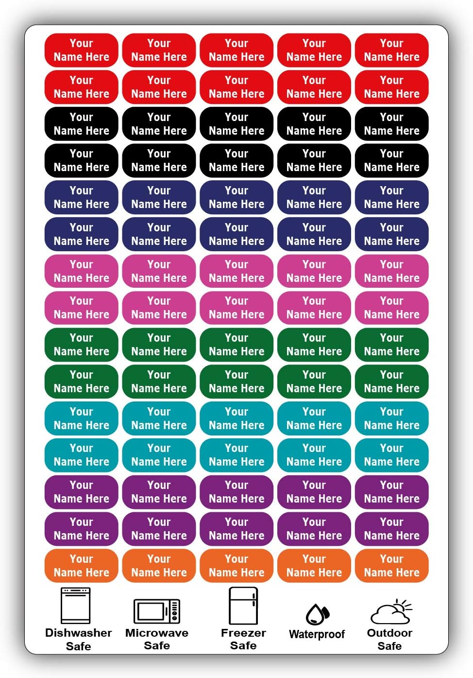 75 Personalized Waterproof Name Labels. Press and Stick Multi use Custom Name Labels. Customized 2 Lines of Text and