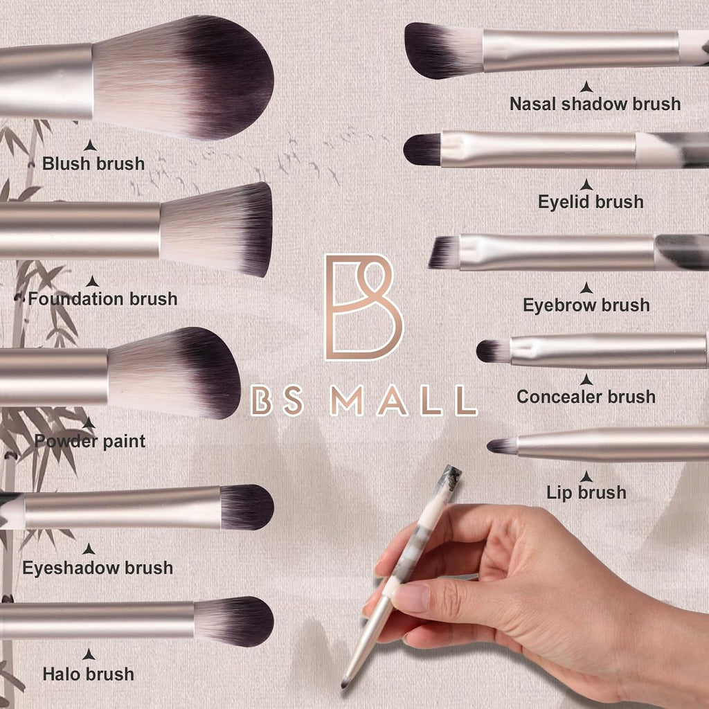 large Led Makeup Mirror Case Travel Makeup Brushes Set 15 Pcs – LED Light Mirror with Makeup Sponge for Enhanced