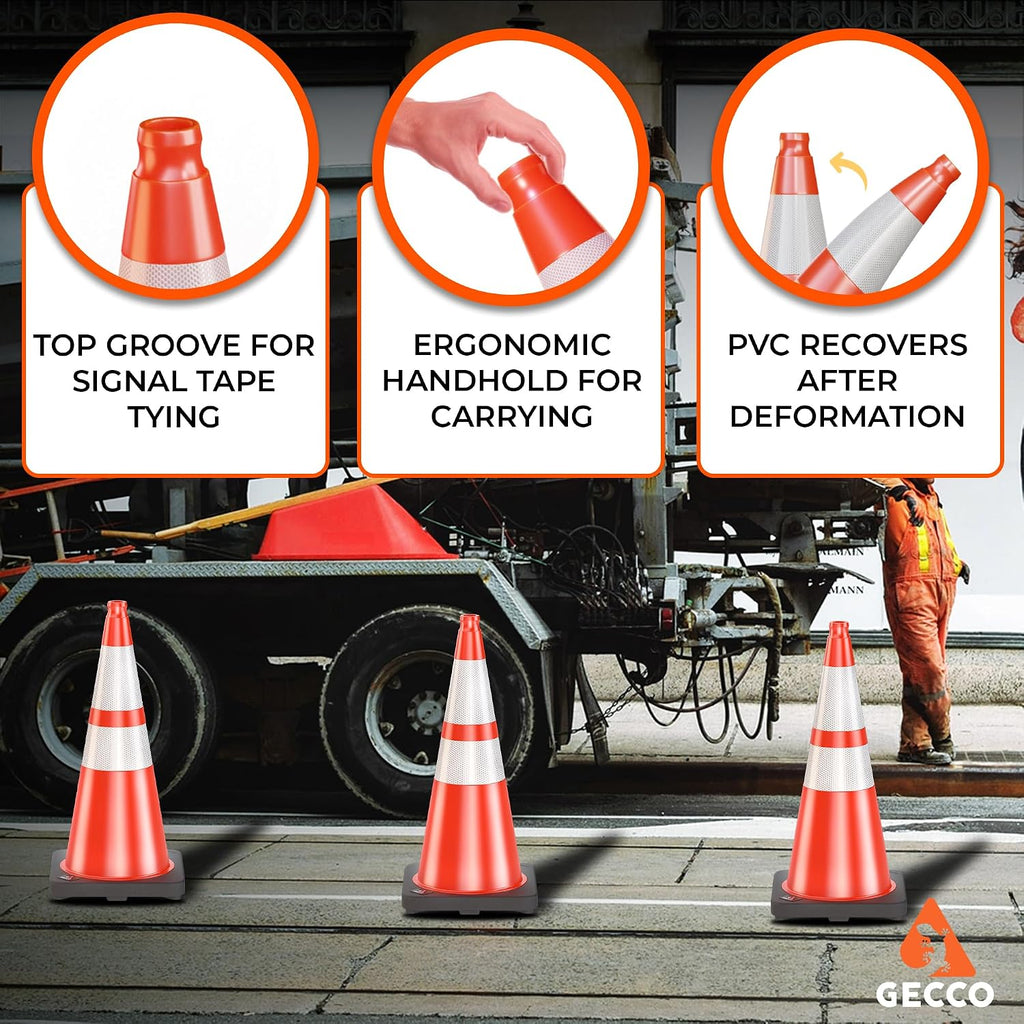 (6 Pack) 28 Inch 7 Lb Heavy Duty Orange Traffic Cones Set | Durable Safety Cones, Orange Cones, Parking Cones