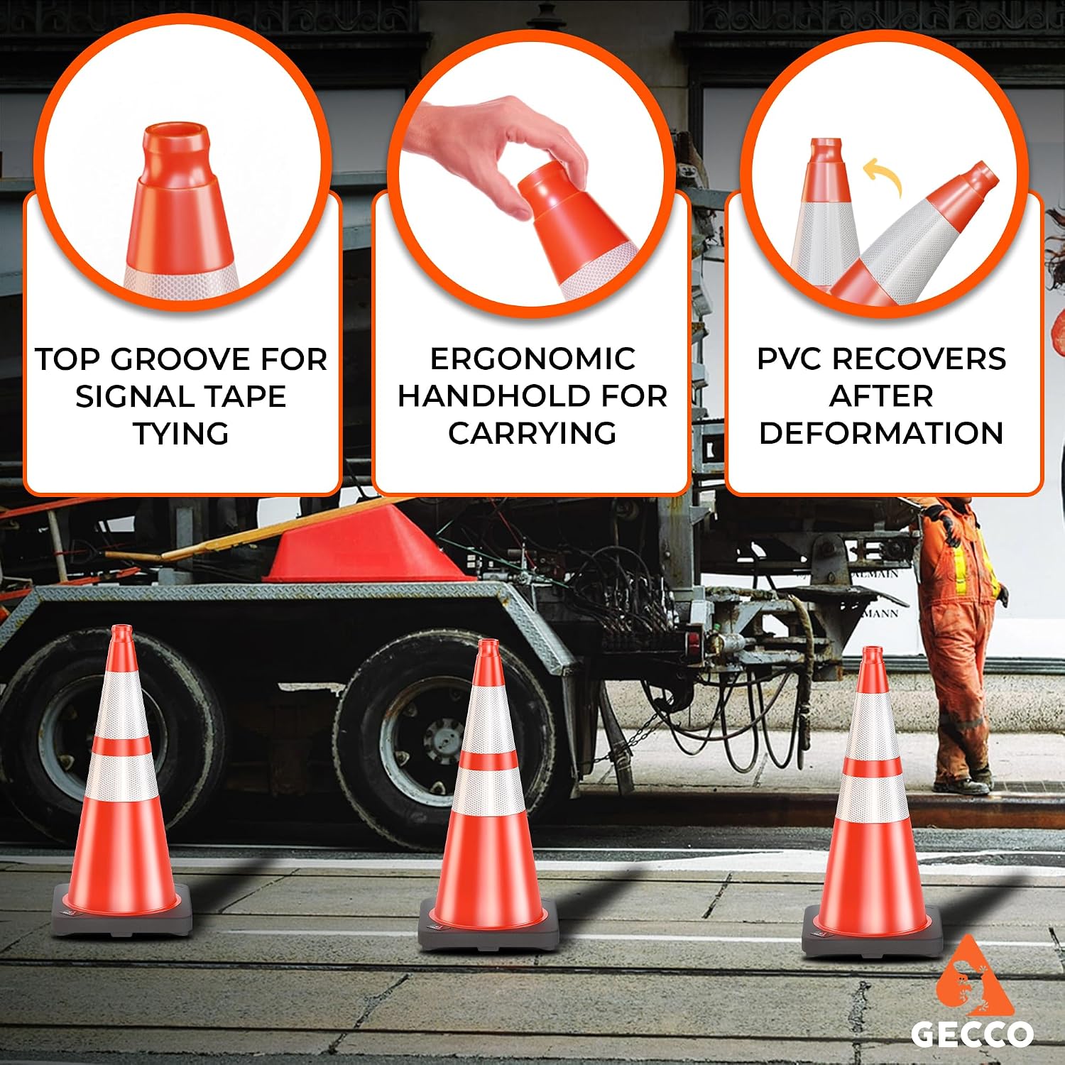 (6 Pack) 28 Inch 7 Lb Heavy Duty Orange Traffic Cones Set | Durable Safety Cones, Orange Cones, Parking Cones