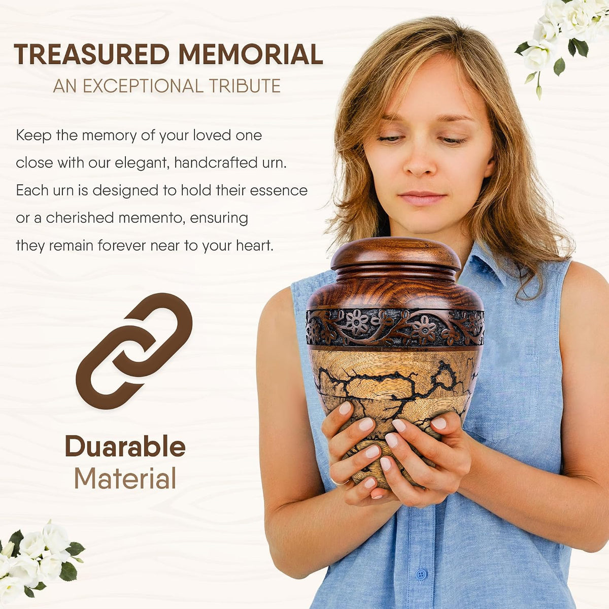 Cremation Urn for Human Ashes Adult Male or Female, Wooden Urn, Hand Carved Memorial, Large Adult Urn, Burial Urn